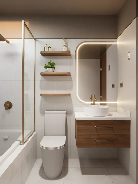 Baño · San Borja: Baño de 4 m² con mueble flotante de madera