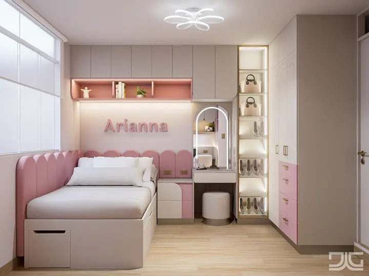 Dormitorio Ariana: Dormitorio infantil en rosa y blanco