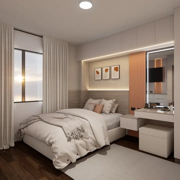 Dormitorio de Natalí: Dormitorio de menos de 9 m² que gana espacio con clóset esquinero